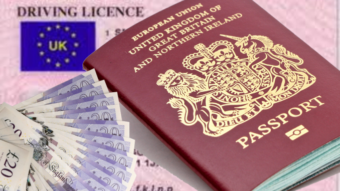 UK Passport with Licence and Money