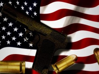 USA flag with gun and ammo