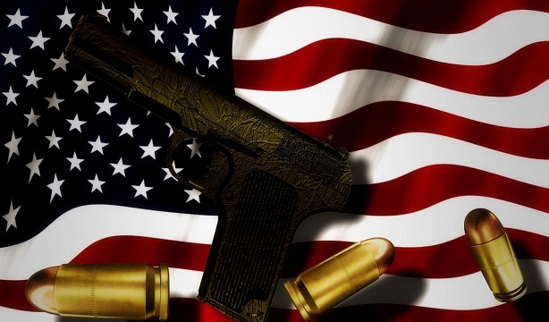 USA flag with gun and ammo