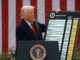 Donald Trump holding tariffs board