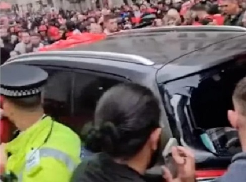 Liverpool parade car surrounded