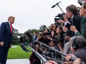 Donald Trump speaking to the media